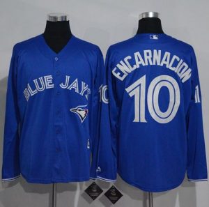 Blue Jays #10 Edwin Encarnacion Blue New Cool Base Long Sleeve Stitched MLB Jersey