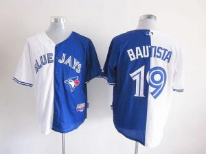 Blue Jays #19 Jose Bautista White Blue Split Fashion Stitched MLB Jersey