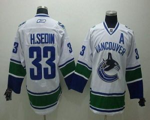 Canucks #33 Henrik Sedin Embroidered White Embroidered Youth NHL Jersey