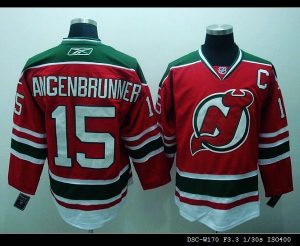 Devils #15 Jamie Langenbrunner Embroidered Red and Green CCM Throwback NHL Jersey