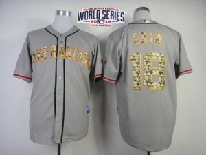 Giants #18 Matt Cain Grey USMC Cool Base W 2014 World Series Patch Stitched MLB Jersey
