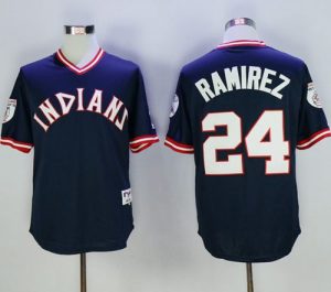Indians #24 Manny Ramirez Navy Blue 1976 Turn Back The Clock Stitched MLB Jersey