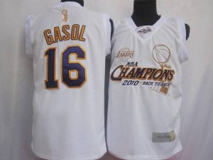 Lakers #16 Pau Gasol White 2010 Finals Champions Stitched NBA Jersey