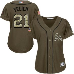 Marlins #21 Christian Yelich Green Salute to Service Women's Stitched MLB Jersey
