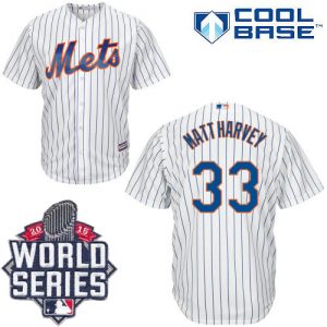 Mets #33 Matt Harvey White(Blue Strip) New Cool Base W 2015 World Series Patch Stitched MLB Jersey