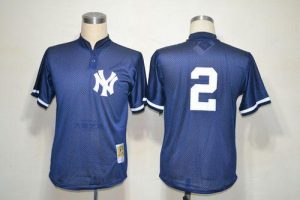 Mitchell And Ness Yankees #2 Derek Jeter Navy Blue Practice Stitched MLB Jersey