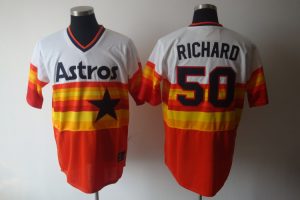 Mitchell and Ness Astros #50 J.R. Richard White Orange Stitched Throwback MLB Jersey