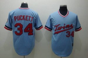 Mitchelland Ness Twins #34 Kirby Puckett Stitched Light Blue Throwback MLB Jersey