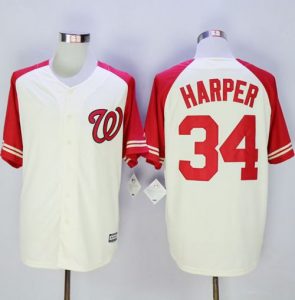 Nationals #34 Bryce Harper Cream Red Exclusive New Cool Base Stitched MLB Jersey