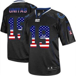 Nike Colts #19 Johnny Unitas Black Men's Stitched NFL Elite USA Flag Fashion Jersey