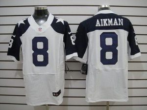Nike Cowboys #8 Troy Aikman White Thanksgiving Throwback Men's Embroidered NFL Elite Jersey