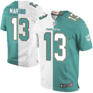 Nike Dolphins #13 Dan Marino Aqua Green White Men's Stitched NFL Elite Split Jersey