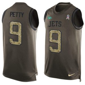 Nike Jets #9 Bryce Petty Green Men's Stitched NFL Limited Salute To Service Tank Top Jersey