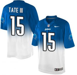Nike Lions #15 Golden Tate III Blue White Men's Stitched NFL Elite Fadeaway Fashion Jersey