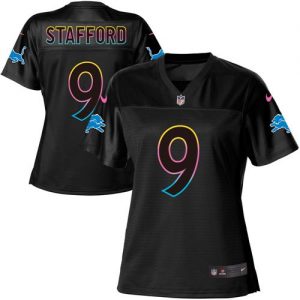 Nike Lions #9 Matthew Stafford Black Women's NFL Fashion Game Jersey