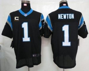 Nike Panthers #1 Cam Newton Black Team Color With C Patch Men's Embroidered NFL Elite Jersey
