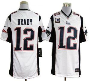 Nike Patriots #12 Tom Brady White With C Patch Men's Embroidered NFL Game Jersey