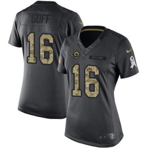 Nike Rams #16 Jared Goff Black Women's Stitched NFL Limited 2016 Salute to Service Jersey