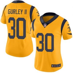 Nike Rams #30 Todd Gurley II Gold Women's Stitched NFL Limited Rush Jersey