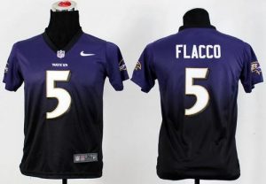 Nike Ravens #5 Joe Flacco Purple Black Youth Stitched NFL Elite Fadeaway Fashion Jersey