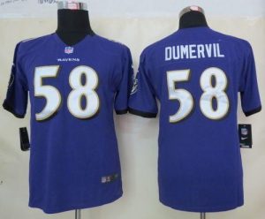 Nike Ravens #58 Elvis Dumervil Purple Team Color Youth Embroidered NFL Elite Jersey