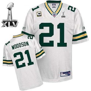 Packers #21 Charles Woodson White With Super Bowl XLV and C patch Embroidered NFL Jersey