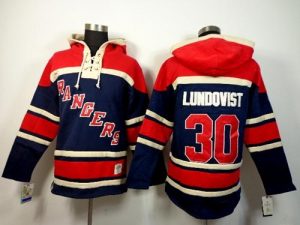 Rangers #30 Henrik Lundqvist Navy Blue Sawyer Hooded Sweatshirt Stitched NHL Jersey