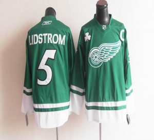 Red Wings St Patty's Day #5 Nicklas Lidstrom Green Embroidered NHL Jersey