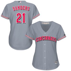 Reds #21 Reggie Sanders Grey Road Women's Stitched MLB Jersey