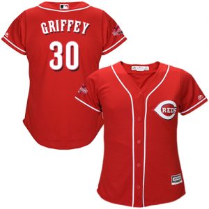 Reds #30 Ken Griffey Red Alternate Women's Stitched MLB Jersey
