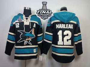 Sharks #12 Patrick Marleau Black Sawyer Hooded Sweatshirt 2016 Stanley Cup Final Patch Stitched NHL Jersey