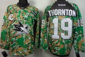 Sharks #19 Joe Thornton Camo Veterans Day Practice Stitched NHL Jersey
