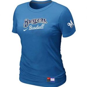 Women's Milwaukee Brewers Nike Short Sleeve Practice MLB T-Shirts Indigo Blue