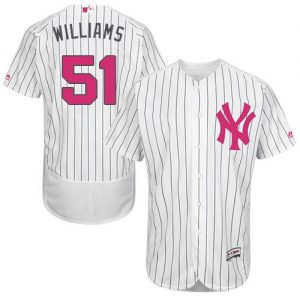 Yankees #51 Bernie Williams White Strip Flexbase Authentic Collection 2016 Mother's Day Stitched MLB Jersey